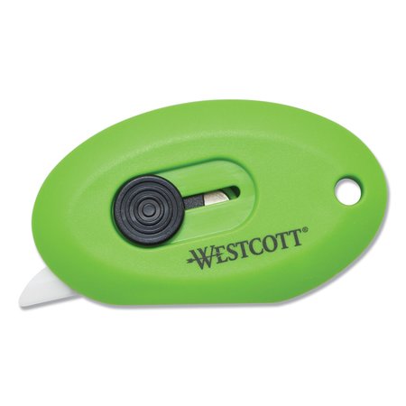 WESTCOTT Compact Safety Ceramic Blade Box Cutter, 2.5" Retractable Blade, Green 16474